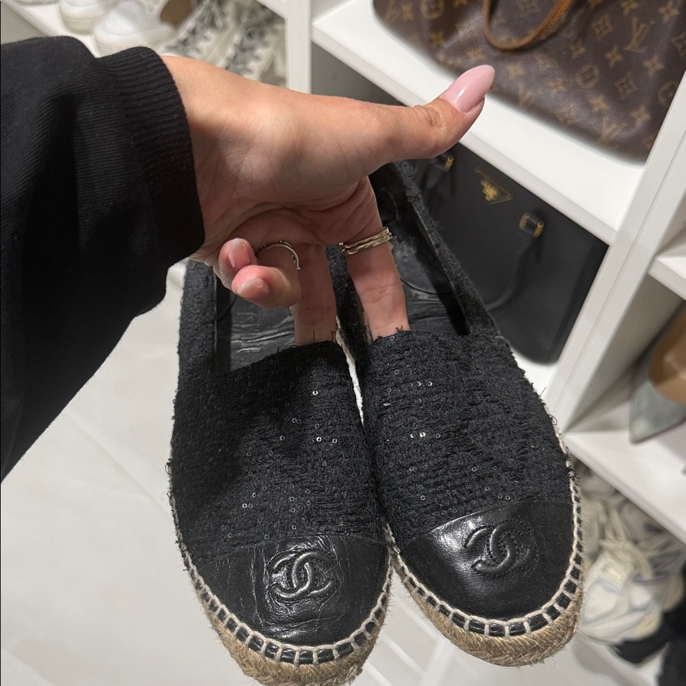 CHANEL Black Sequin Espadrilles